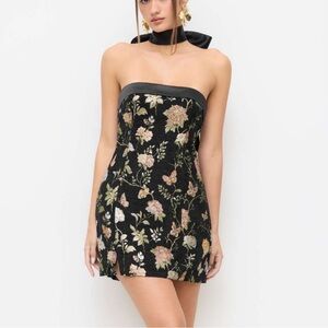 Black Floral Strapless Mini Dress